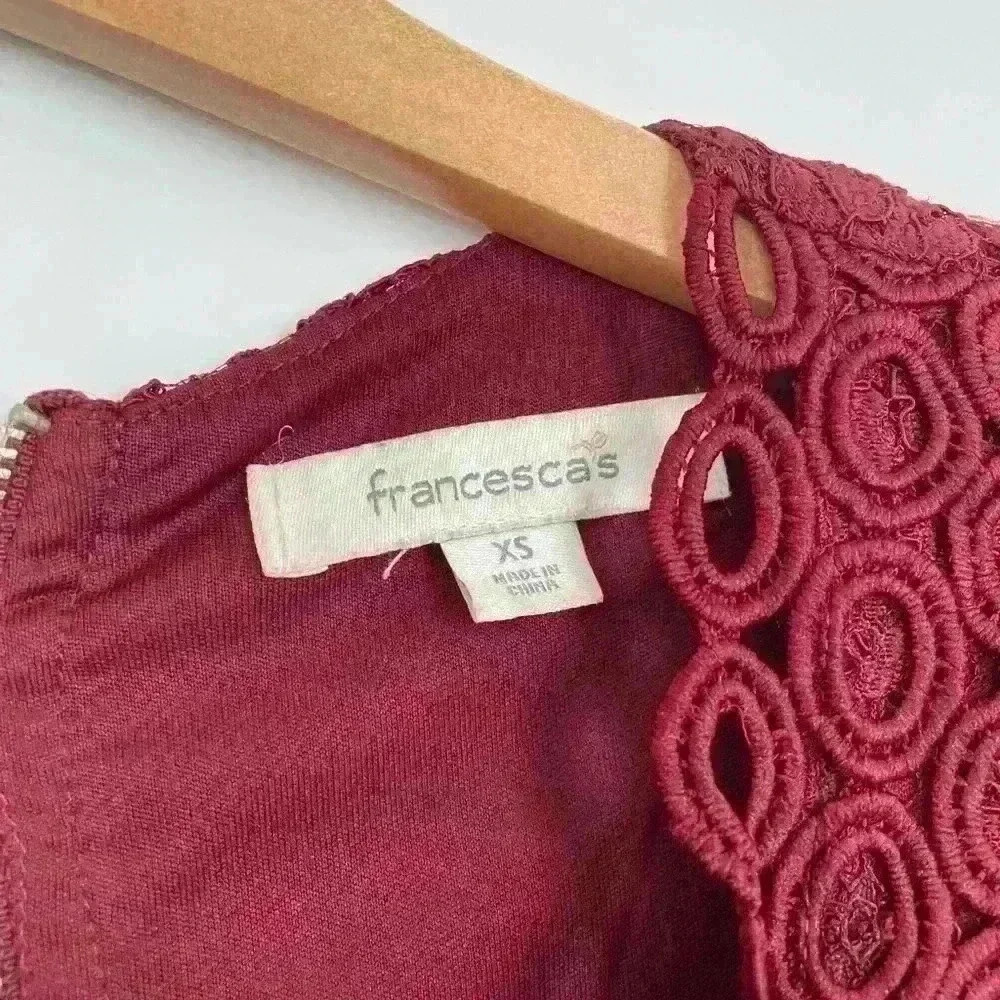 Francesca's Lace Fit & Flare Short Sleeve Back Zip Dress Cranberry/Pink Size XS - Picture 3 of 5